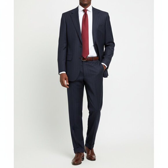 Canali Navy Pinstripe Wool Suit 2pcs Jacket Fits 40R Pants 44R Italy *Altered - Picture 1 of 16